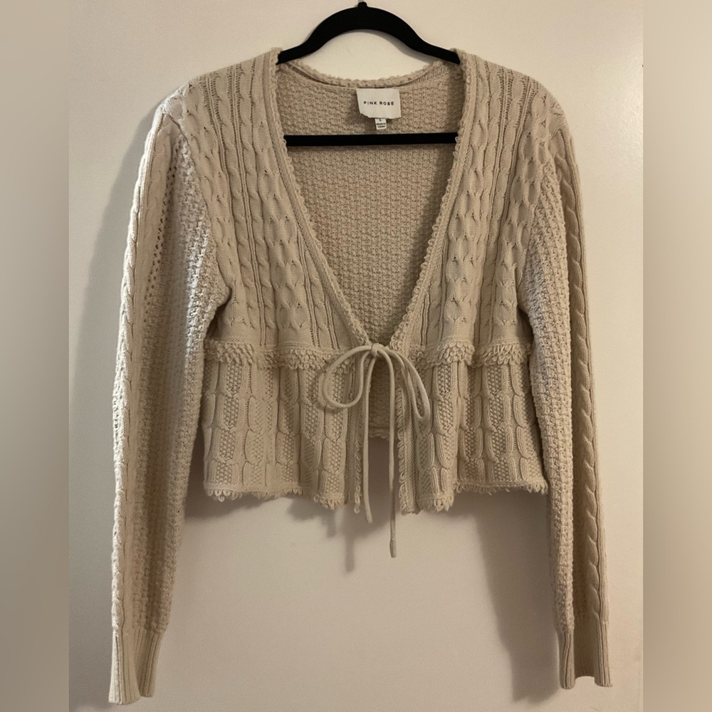 Pink Rose Cream Cable Knit Cardigan